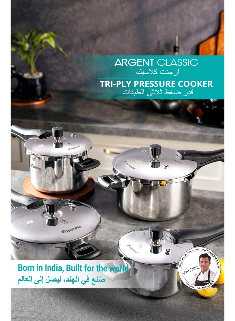 BERGNER 6.5Liters Bergner Argent Classic 6.5L Triply Stainless Steel Big Size Pressure Cooker Pan with Outer Lid, Resettable Safety Valve, Sturdy Handle, Fast & Even Healthy Cooking, Durable, Induction & Gas Compatible silver - Image 5